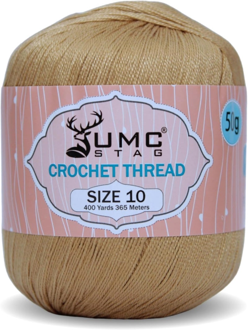 UMC STAG Size 10 Crochet Thread | 100% Combed Mercerized Cotton | Oeko-TEX Certified | 50g Ball 400 Yards | Ideal for Lace, Tatting & Crochet Projects (Hazelnut Brown 373, Size 10 Single) - Image 1